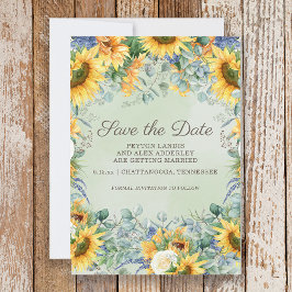 Zonnebloemen Salie Groene Eucalyptus Bladeren Trou Save The Date