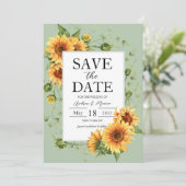 Zonnebloemen Salie Groene Trouw Save The Date (Staand voorkant)