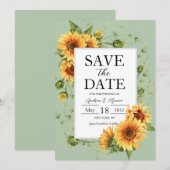 Zonnebloemen Salie Groene Trouw Save The Date (Voorkant / Achterkant)