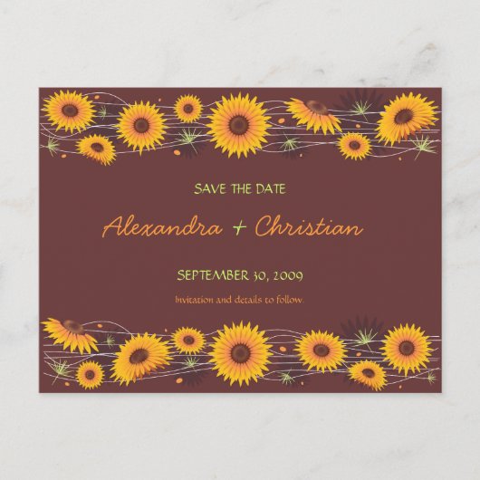 Zonnebloemen Save the Date Wedding Aankondiging 2 (Voorkant)