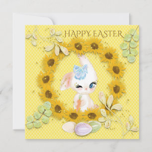 Zonnebloemen Schattige Bunny Eggs Happy Easter Yel Feestdagenkaart