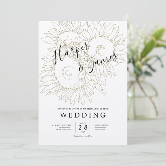 Zonnebloemen schetsen Rustisch kraftpapier bruilof Kaart (Staand voorkant)