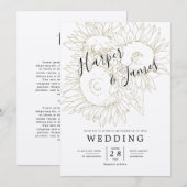 Zonnebloemen schetsen Rustisch kraftpapier bruilof Kaart (Voorkant / Achterkant)