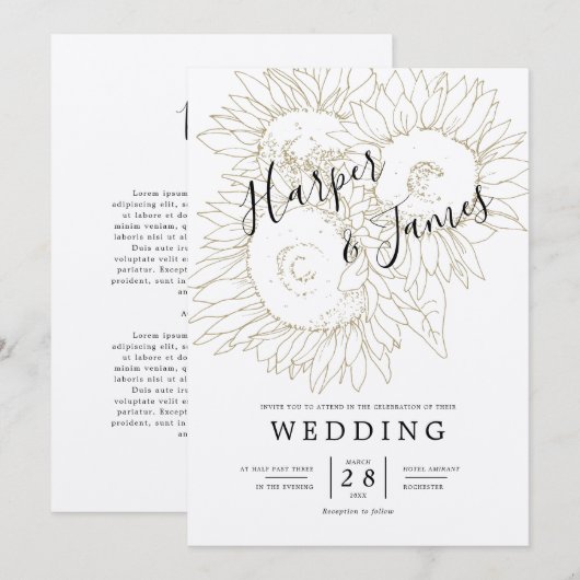 Zonnebloemen schetsen Rustisch kraftpapier bruilof Kaart (Voorkant / Achterkant)