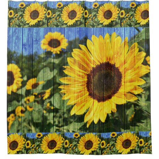 Zonnebloemen Schilderd hek Douchegordijn (Voorkant)