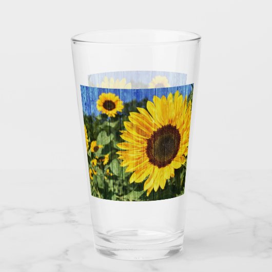 Zonnebloemen Schilderd hek Glas (Voorkant)