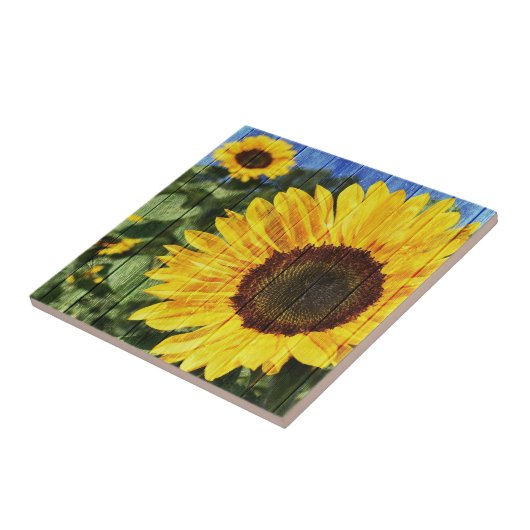 Zonnebloemen Schilderd hek Tegeltje (Zijkant)