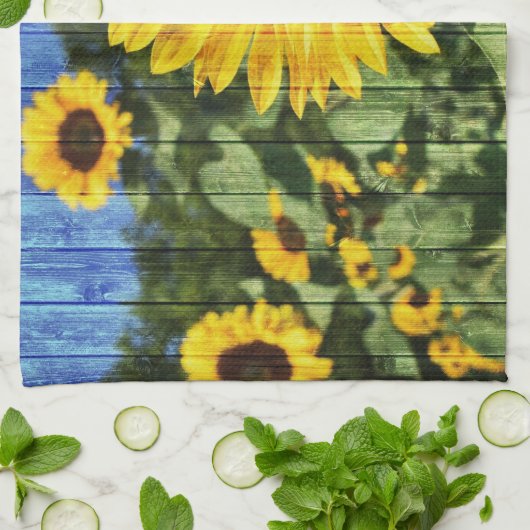 Zonnebloemen Schilderd hek Theedoek (Gevouwen)