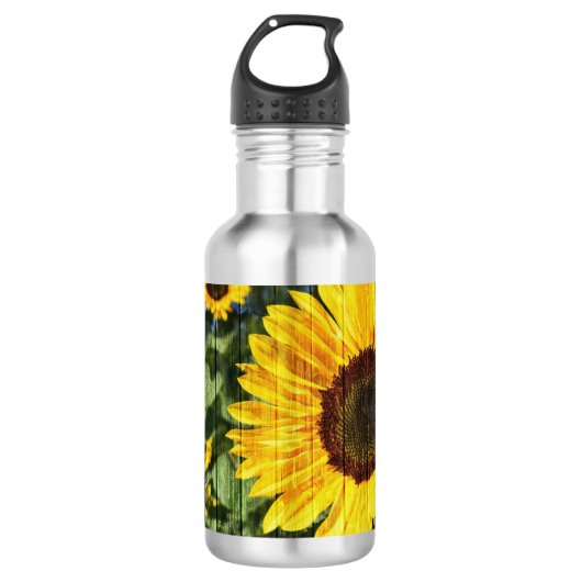 Zonnebloemen Schilderd hek Waterfles (Voorkant)