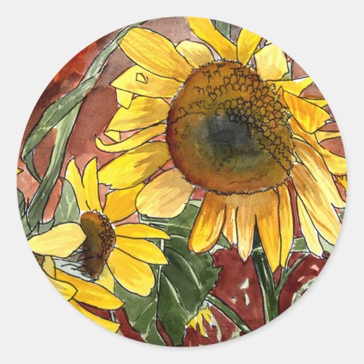 Zonnebloemen schilderen kunst geschenken ronde sticker (Voorkant)