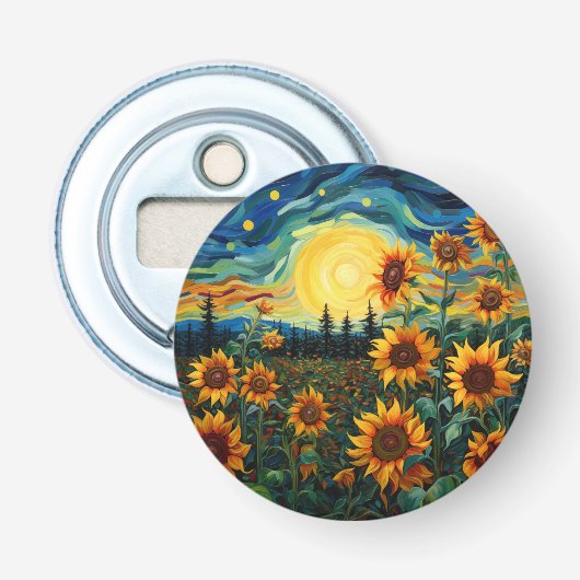 Zonnebloemen Schilderij Van Gogh Button Flesopener (Voorkant)