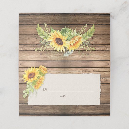 Zonnebloemen Schuur Hout Deckle Edge Paper Plaatskaartje (Buitenkant ongevouwen)
