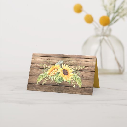 Zonnebloemen Schuur Hout Deckle Edge Paper Plaatskaartje (Achterkant)