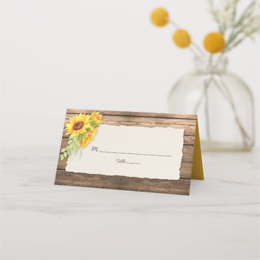 Zonnebloemen Schuur Hout Deckle Edge Paper Plaatskaartje (Voorkant)