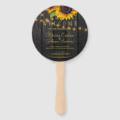 Zonnebloemen schuur hout gouden script bruiloft ce handwaaier (Voorkant)