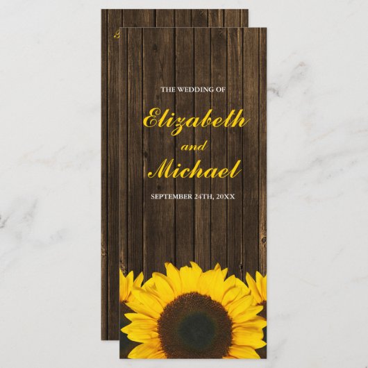 Zonnebloemen Schuur Hout Wedding Programma Programmakaart (Voorkant / Achterkant)
