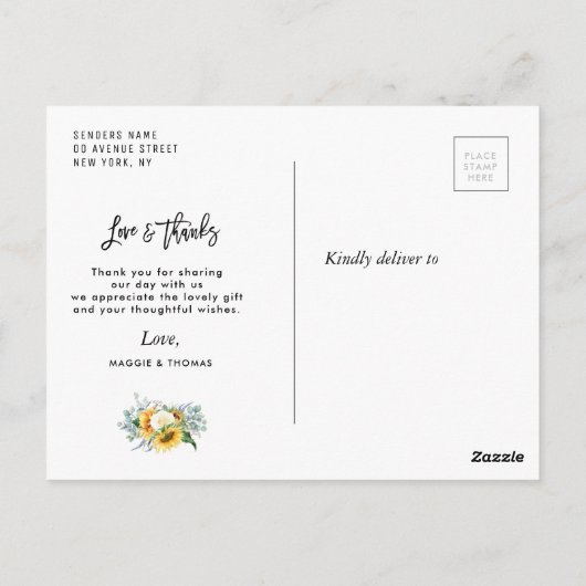 Zonnebloemen Script Navy Blue bruiloft dank u kaar Briefkaart (Achterkant)