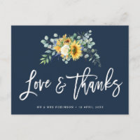 Zonnebloemen Script Navy Blue bruiloft dank u kaar