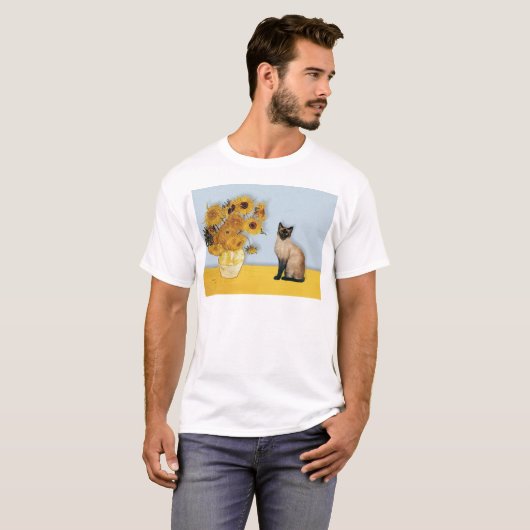Zonnebloemen - Seal Point Siamese kat T-shirt (Voorkant volledig)