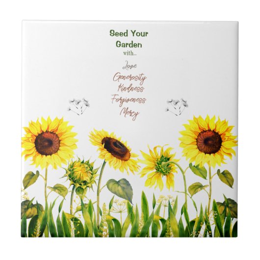 Zonnebloemen 'Seed Your Garden' Script Woorden Tegeltje (Voorkant)