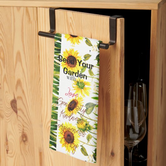 Zonnebloemen 'Seed Your Garden' Script Woorden Theedoek (Derde Gevouwen)