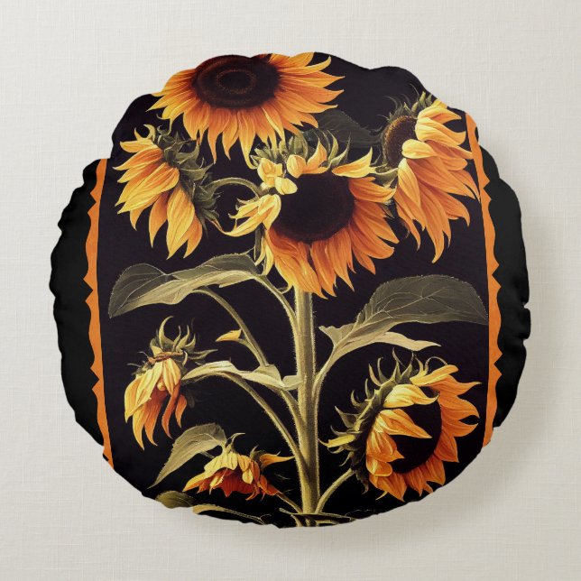 Zonnebloemen Sierkussen Rond Kussen (Voorkant)