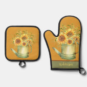 Zonnebloemen Sinaasappel geel groen Ovenwant & Pannenlap Set (Voorkant)