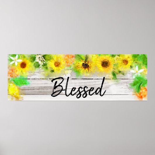 *~* Zonnebloemen Sinaasappels Rustic Wood zonder h Poster (Voorkant)