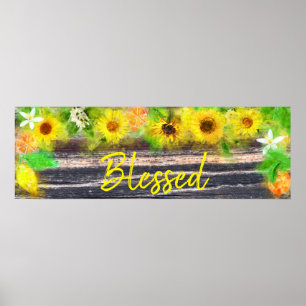 *~* Zonnebloemen Sinaasappels Rustic Wood zonder h Poster