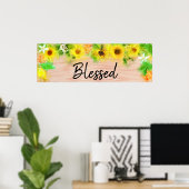 *~* Zonnebloemen Sinaasappels Rustic Wood zonder h Poster (Thuiskantoor)