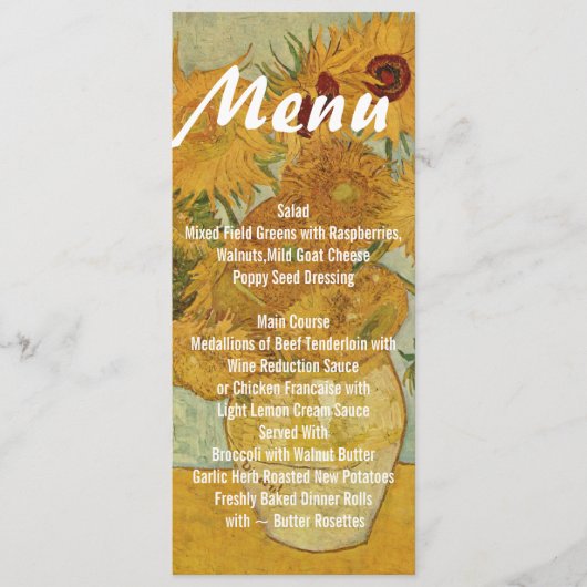 Zonnebloemen Skinny Wedding Table Menu (Voorkant)