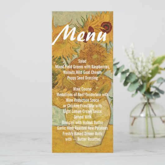Zonnebloemen Skinny Wedding Table Menu (Staand voorkant)