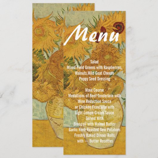 Zonnebloemen Skinny Wedding Table Menu (Voorkant / Achterkant)