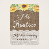 Zonnebloemen Spaans Dop Labels / Recuerdo Bautizo Visitekaartje (Voorkant)
