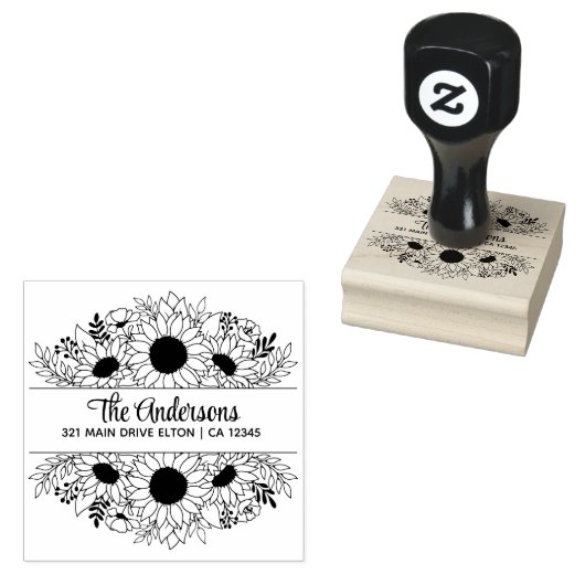 Zonnebloemen split monogram thema rubberstempel (Gestempeld)
