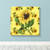 zonnebloemen Square Wall Art Canvas Afdruk (Insitu (Houten vloer))