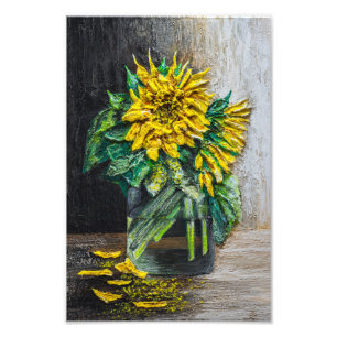 Zonnebloemen Stilleven Acrylschilderij  Foto Afdruk