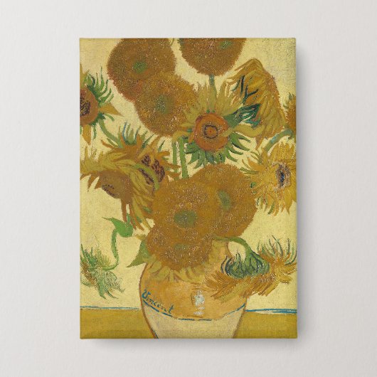 Zonnebloemen, Stilleven Olie Schilderij, Van Gogh Button (Voorkant)