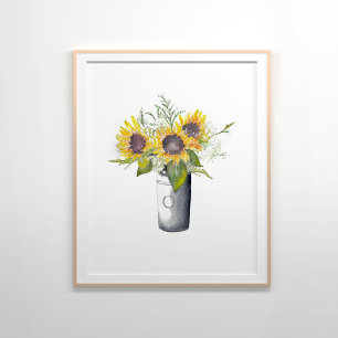 Zonnebloemen stilleven Waterverf schilderij Poster