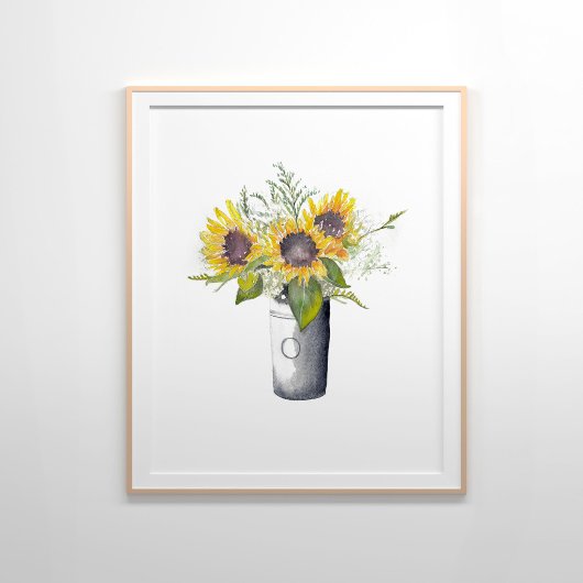 Zonnebloemen stilleven Waterverf schilderij Poster