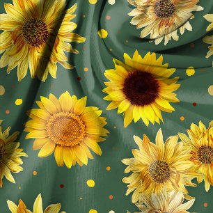 Zonnebloemen Stippen Groen Herhalend Patroon Stof
