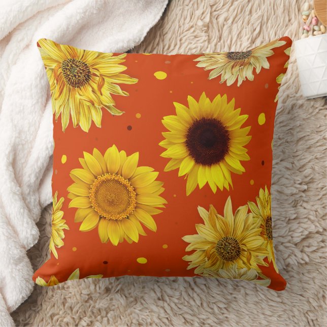 Zonnebloemen Stippen Oranje Kussen (Deken)