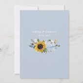 Zonnebloemen Stof Blauwe Bloemen Elegante Trouw Kaart (Achterkant)