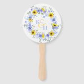 Zonnebloemen Stof Blauwe Rozen Bruidsboeket Handwaaier (Voorkant)