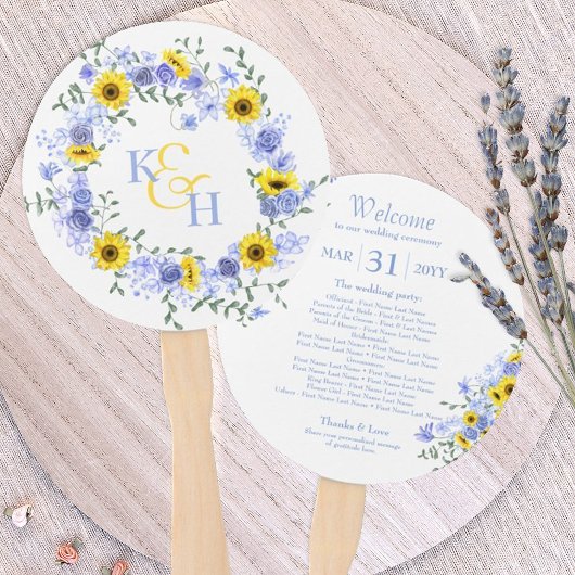 Zonnebloemen Stof Blauwe Rozen Bruidsboeket Handwaaier