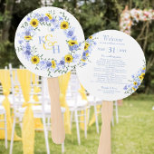 Zonnebloemen Stof Blauwe Rozen Bruidsboeket Handwaaier