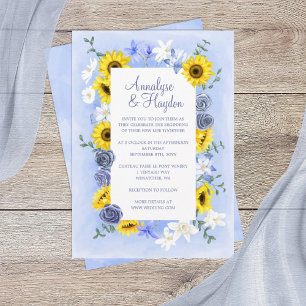 Zonnebloemen Stof Blauwe Rozen Bruiloft Kaart
