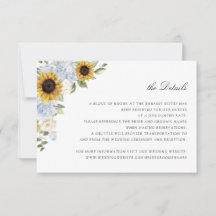 Zonnebloemen Stofblauw Bloemige Trouwdetails Kaart