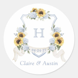 Zonnebloemen Stofblauwe Hortensia Kuif Envelope Ronde Sticker