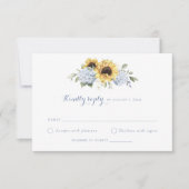 Zonnebloemen Stoffig Blauw Hydrangea Bruiloft RSVP Kaart (Voorkant)